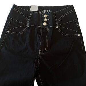 Danesi‎ Jeans Black Slim Fit Pants with Contrast Stitching Size 7 Stretch
